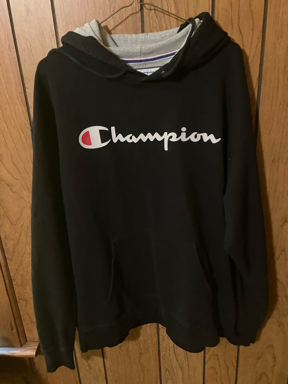 Me s Champion Black Pullover Hoodie with Script Logo size XL